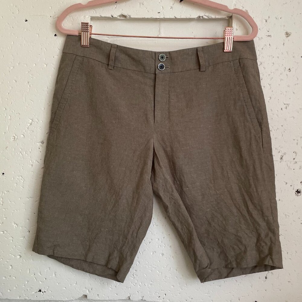 Banana Republic | Olive Brown Linen Cotton Bermuda Shorts 6